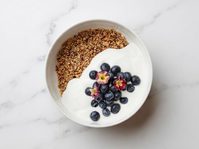 Keto granola with Greek yogurt and forest berries